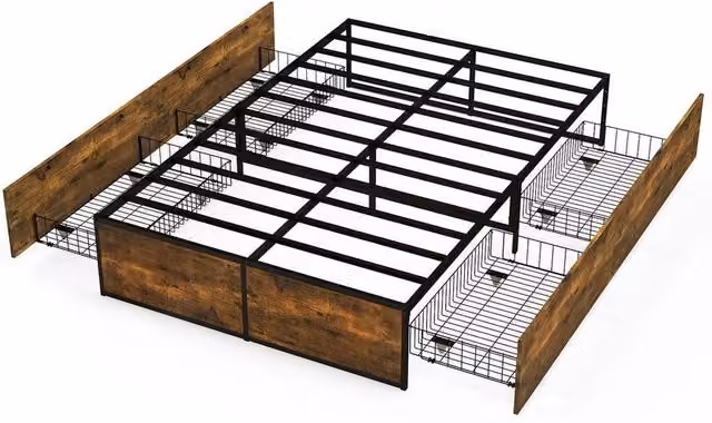 Kelvenix Small Double Industrial Metal Bed Frame in Brown, W/D/H: 120 x 200 cm