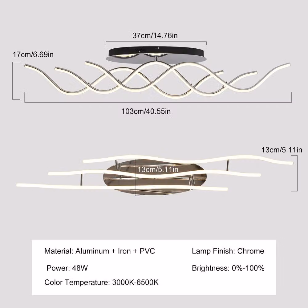 NIVOR 3 Wave LED Ceiling Light, Dimmable White Linear Flush Mount Lamp, W: 103 cm – 2