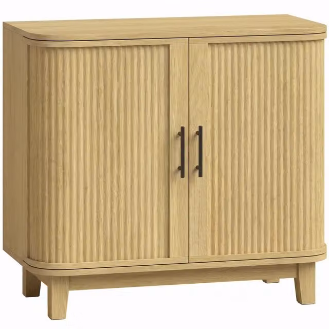 HOMCOM Oak Sideboard Buffet Cabinet with 2 Curved Doors and Adjustable Shelf for Dining Room or Living Room, W: 80 cm, H: 72.5 cm, D: 40 cm