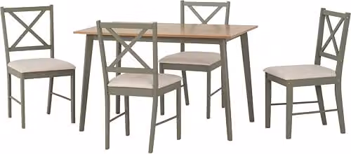 Seconique Balfour 1+4 Dining Set in Green with Oak Effect and Grey Upholstery, W/D/H: 120 x 75 x 74.5 cm – 2