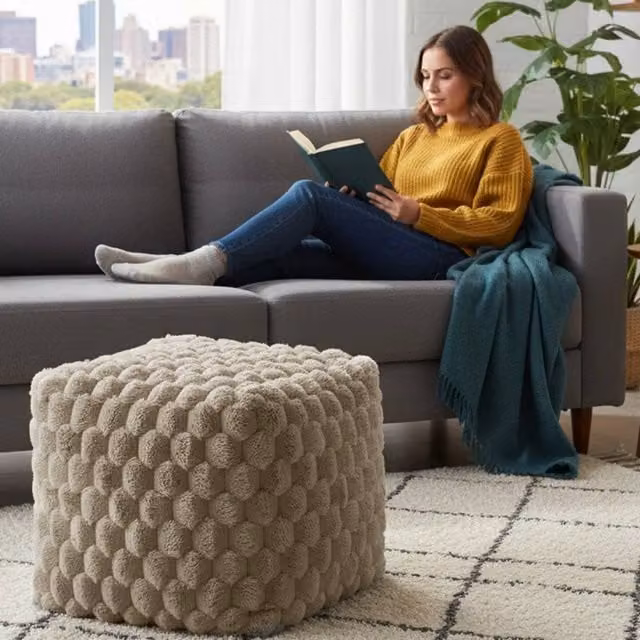Home Republic Chunky Popcorn Faux Fur Bean Bag in Beige, W/D/H: 43 x 43 x 43 cm – 1