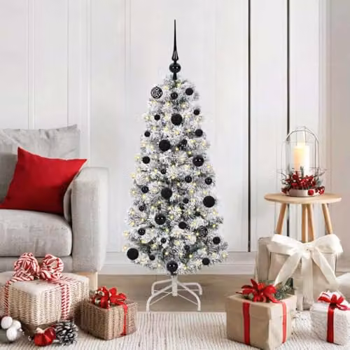 vidaXL Artificial Hinged Christmas Tree in Green, White and Black, Height: 120 cm – 2