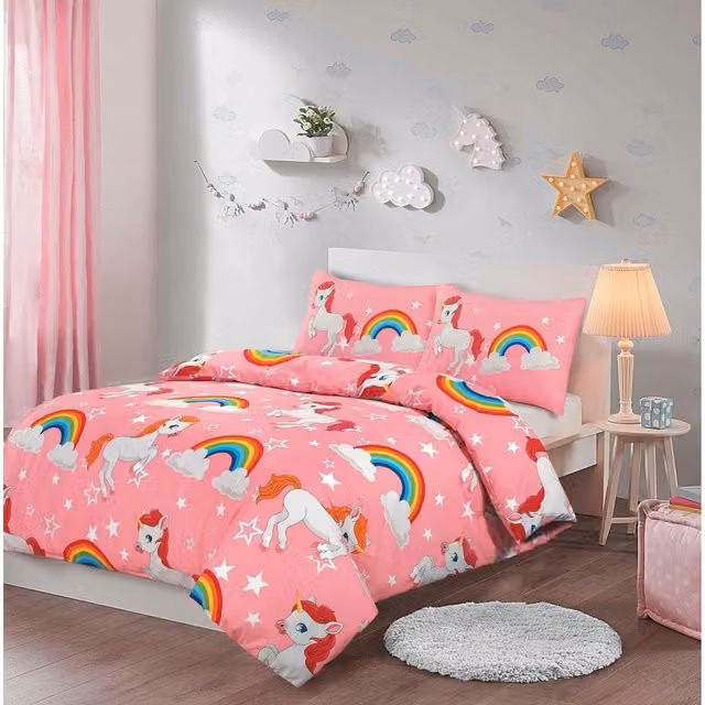 HomeSpace Direct Pink Unicorn Graphic Childrens Duvet Cover Set