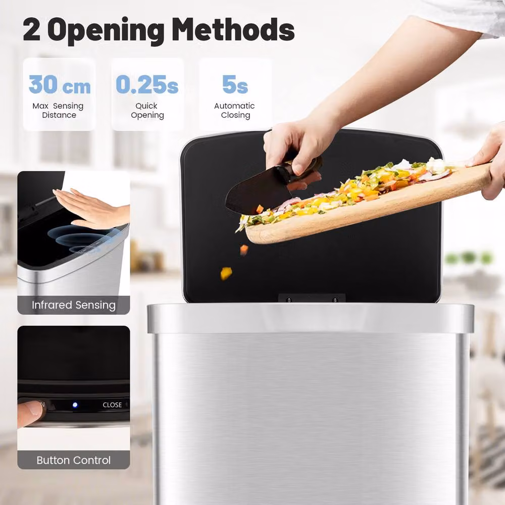 Costway 50L Automatic Rectangular Infrared Motion Sensor Garbage Bin in Silver – 2