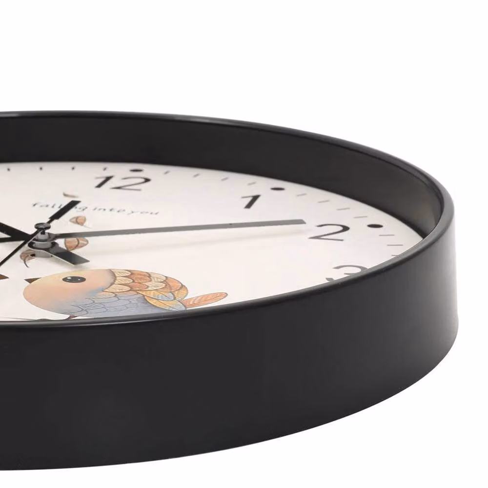 FORGEVIO Black Silent Analogue Wall Clock with Bird Dial Plate, Diameter: 30.48 cm – 3