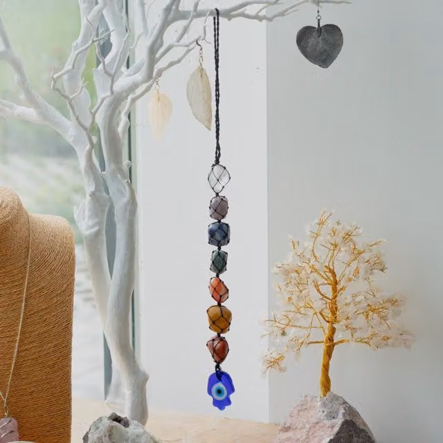 Hansa Hanging Chakra Stone Pendant in Multicolour and Yellow