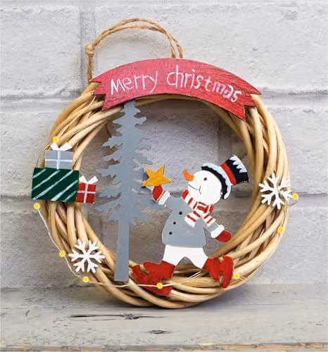 St Helens Home & Garden Battery Powered Multicolour Wicker Christmas Wreath with Snowman Design – 4