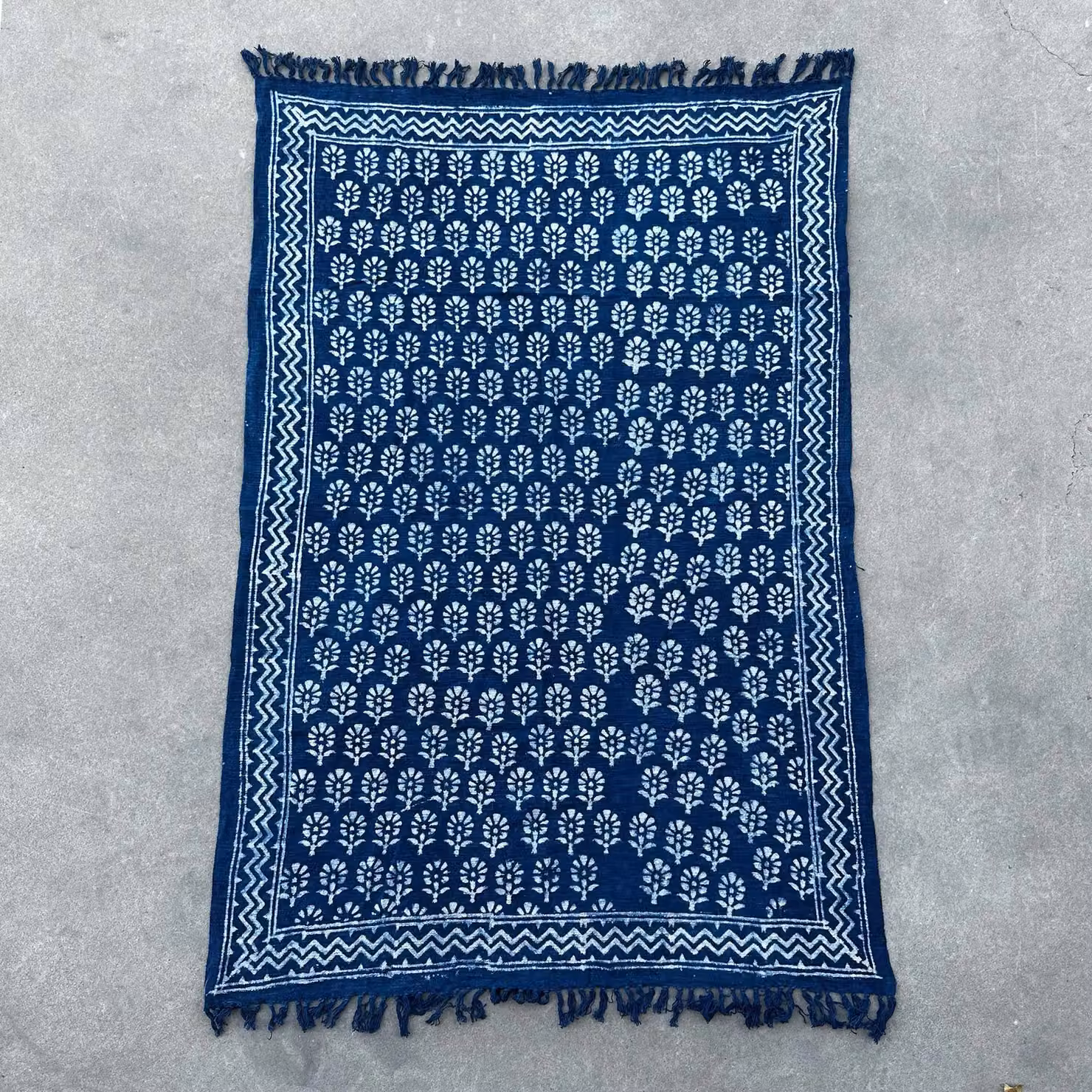 KDMD Handmade Indigo Chhota Flower Floral Throw in Blue, W/D: 170 x 120 cm – 4