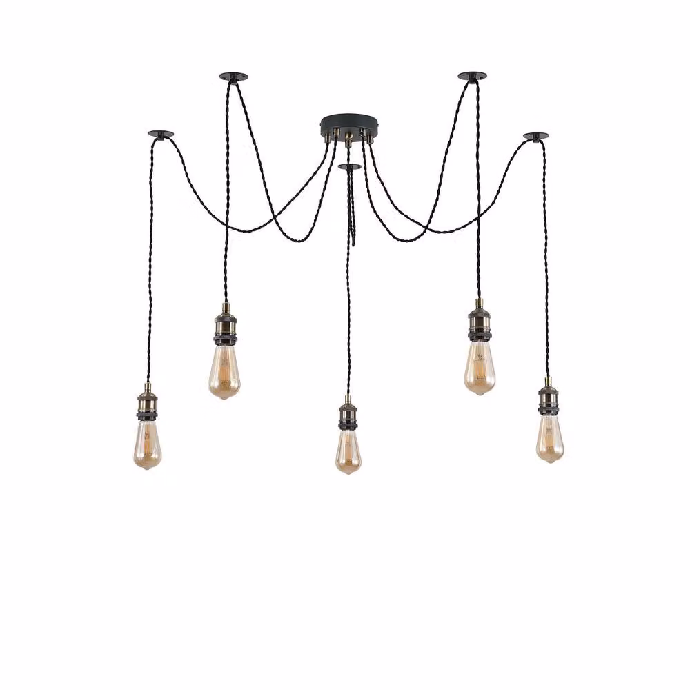 Kairui Lighting Industrial 5-Light Spider Pendant Ceiling Light in Black and Gold/Brass with Bulbs Included – 2