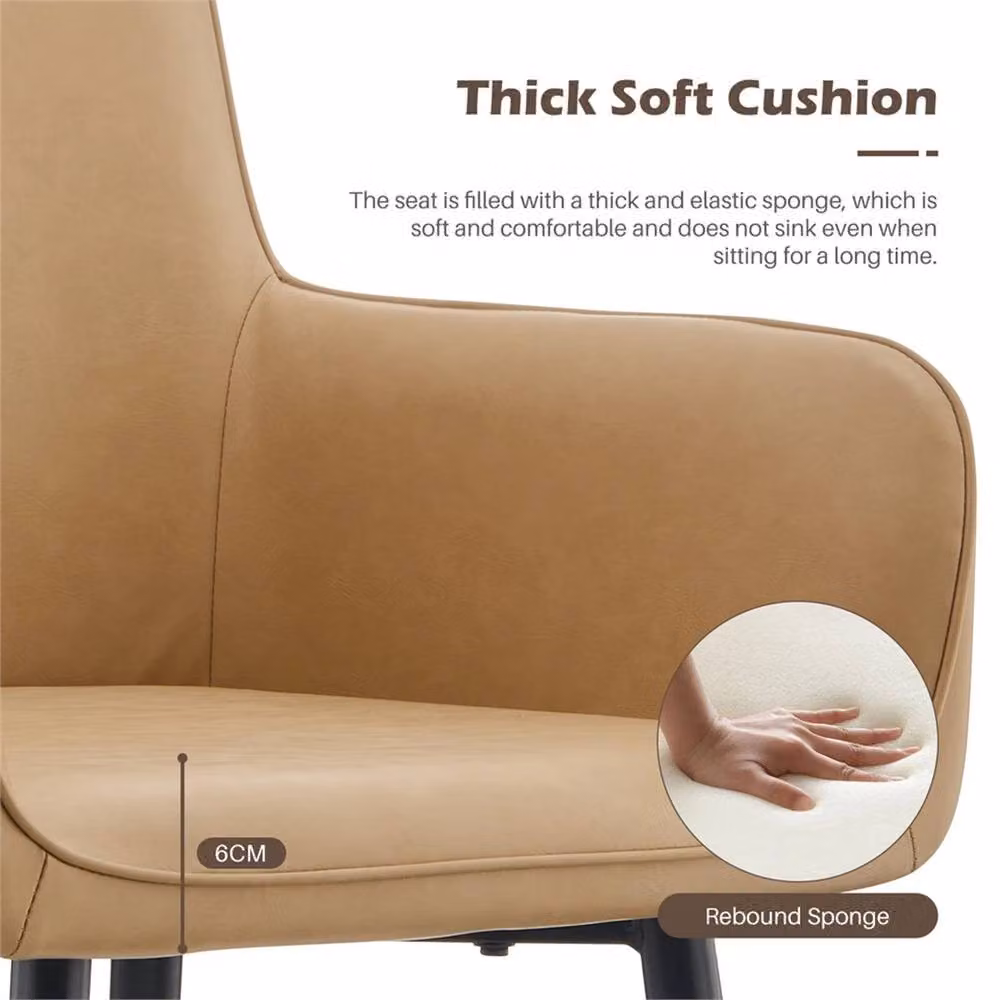 SPETLEK Set of 2 Modern Beige PU Leather Dining Chairs with Armrests – 3