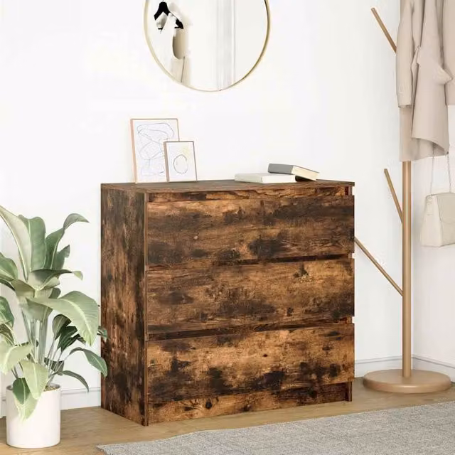 Berkfield Home Smoked Oak Sideboard in Brown, W/D/H: 80 x 35 x 76 cm