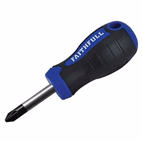 Faithfull Blue and Black Soft-Grip Stubby Pozidriv PZ2 Screwdriver