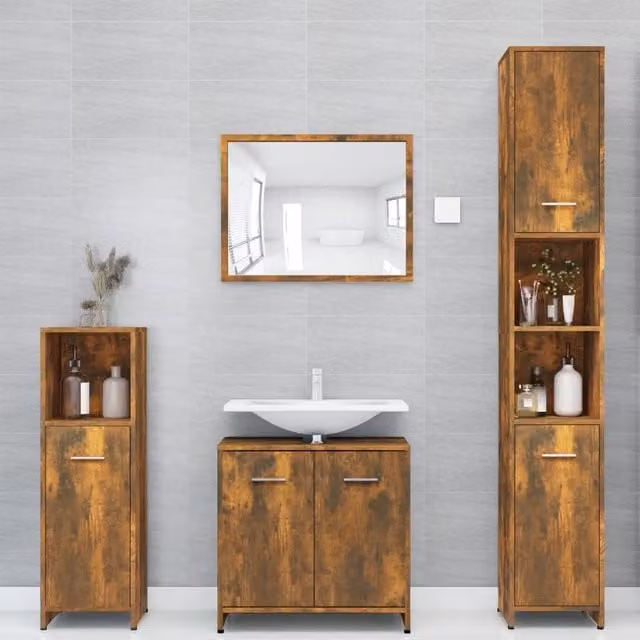 Berkfield Home Smoked Oak Bathroom Cabinet, Brown, W: 30 cm, D: 30 cm, H: 183.5 cm