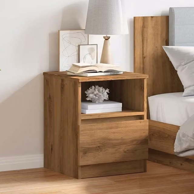 Berkfield Home Artisan Oak Bedside Cabinet in Brown, W/D/H: 40 x 40 x 50 cm