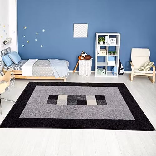 THE RUGS Modern Plain Grey and Black Rectangular Area Rug, W: 160 cm, L: 230 cm