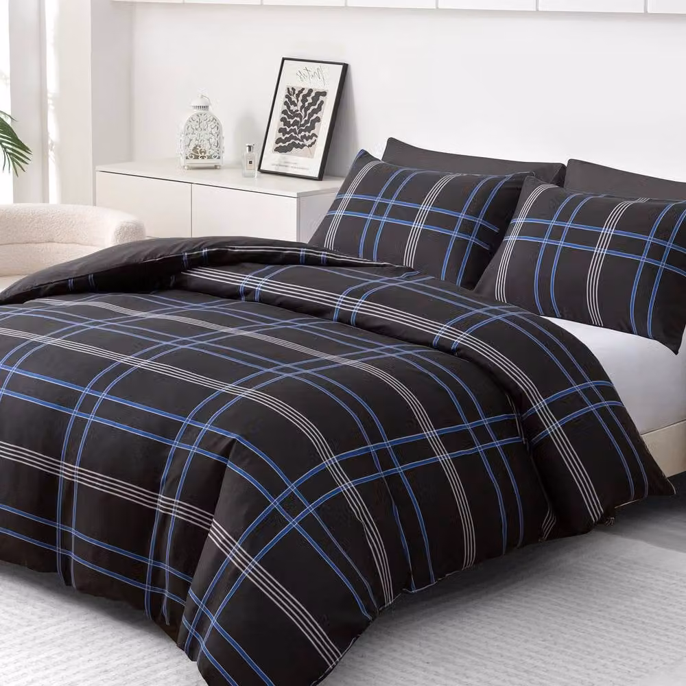Grace Double Brushed Microfibre Duvet Cover and Pillowcase Set in Black, King Size (180 x 200 cm) – 3
