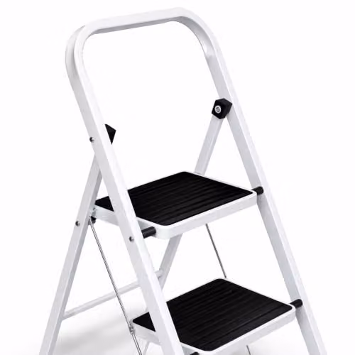 Oypla 4 Step Foldable Steel Stepladder with Non-Slip Rubber Feet, White – 4