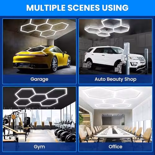ENER-J 160W Hexagon LED Ceiling Light in White with CCT Switchable Colour Temperature for Garage and Workshop – 8