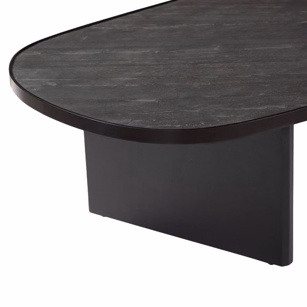 sweeek Oval Coffee Table in Black Mango Wood and Stone Veneer, W/D/H: 60 x 35 x 17 cm – 4