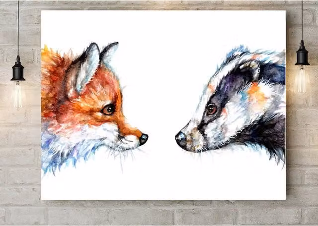 Be Coventry Fox and Badger Multicolour Canvas Painting Reproduction, W: 60.96 cm, H: 81.28 cm