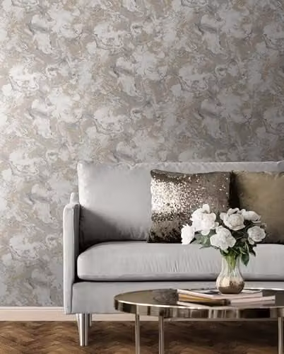 Muriva Elixir Abstract Marble Effect Metallic Wallpaper in Grey and Gold – 2