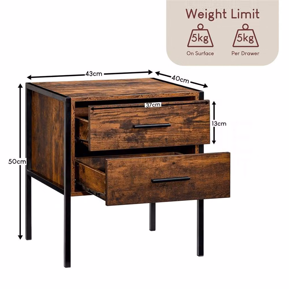 FORGEVIO 2 Drawer Industrial Wood Chest of Drawers in Brown – 2