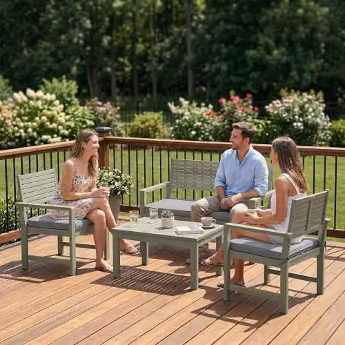 Outsunny 4 Seater Acacia Wood Garden Furniture Set with Grey Cushions – 5