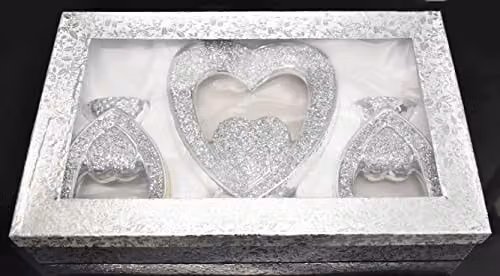 DEENZ Set of 3 Silver Heart Crushed Diamond Sparkle Ornaments – 3