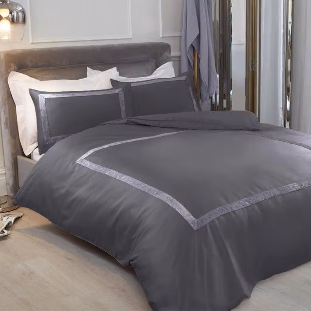 Sienna Home Collection Crushed Velvet Border Duvet Cover and Pillowcase Set in Grey