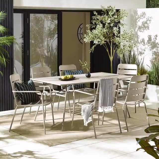 FurnitureboxUK Leros Retro Metal 6 Seat Garden Dining Set in Yellow