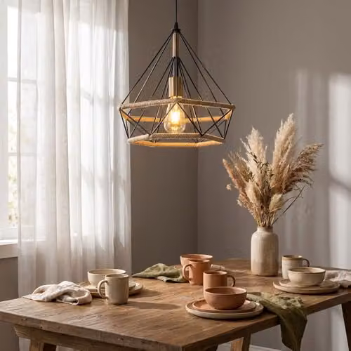 Globo Lighting Ulleu Pendant Light Black and Brown, E27, Dimmable and Height Adjustable, W: 38 cm, H: 150 cm – 4