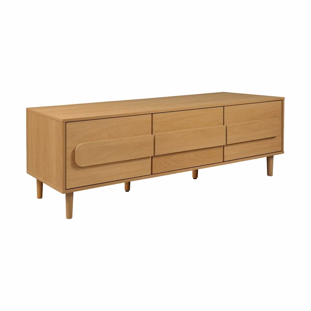 sweeek Vintage Wood Effect TV Stand with 3 Doors, Brown, W: 150 cm, D: 45 cm, H: 52 cm – 2