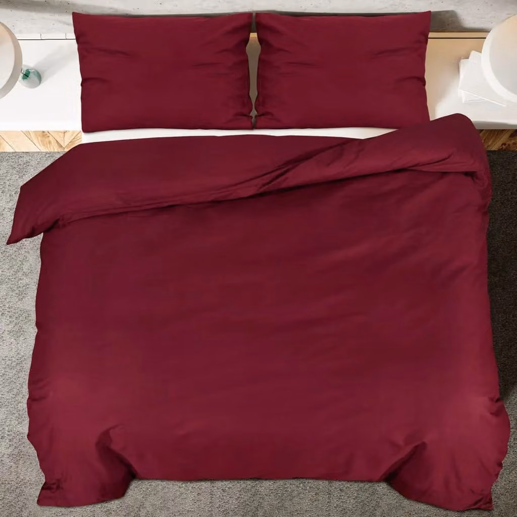 Berkfield Home Microfibre Duvet Cover and Pillowcase Set in Red Bordeaux, W: 140 cm, L: 200 cm – 3