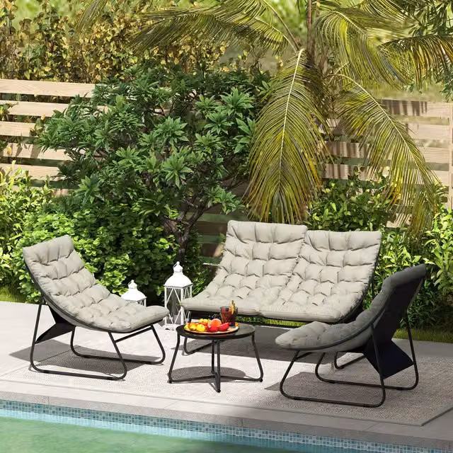 Outsunny 4 Seater Modern Garden Furniture Set with Glass Table in Light Grey