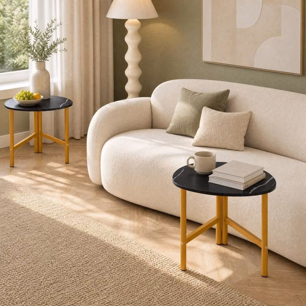 Kelvenix Modern Round Marble Center Table with Black Metal Legs – 2