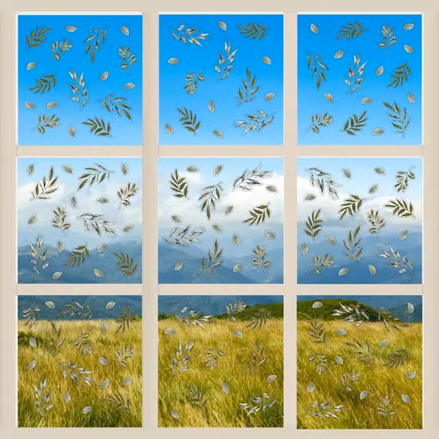 WALPLUS Spring Floral Window Clings with Multicoloured Green Leaves