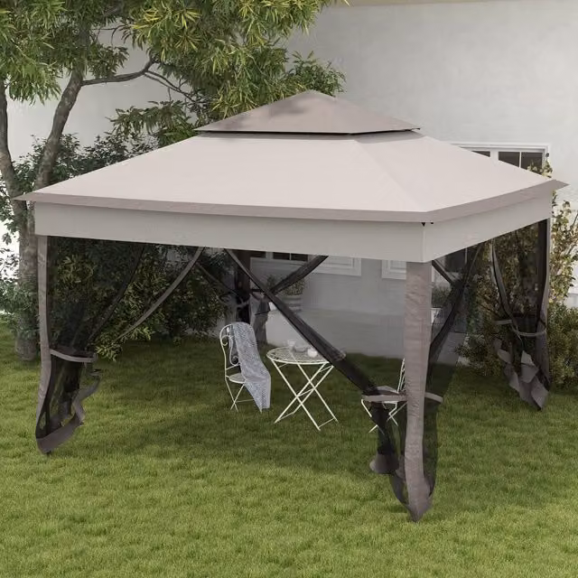 Outsunny Metal Pop Up Party Canopy Gazebo, Light Grey, W: 300 cm x D: 300 cm
