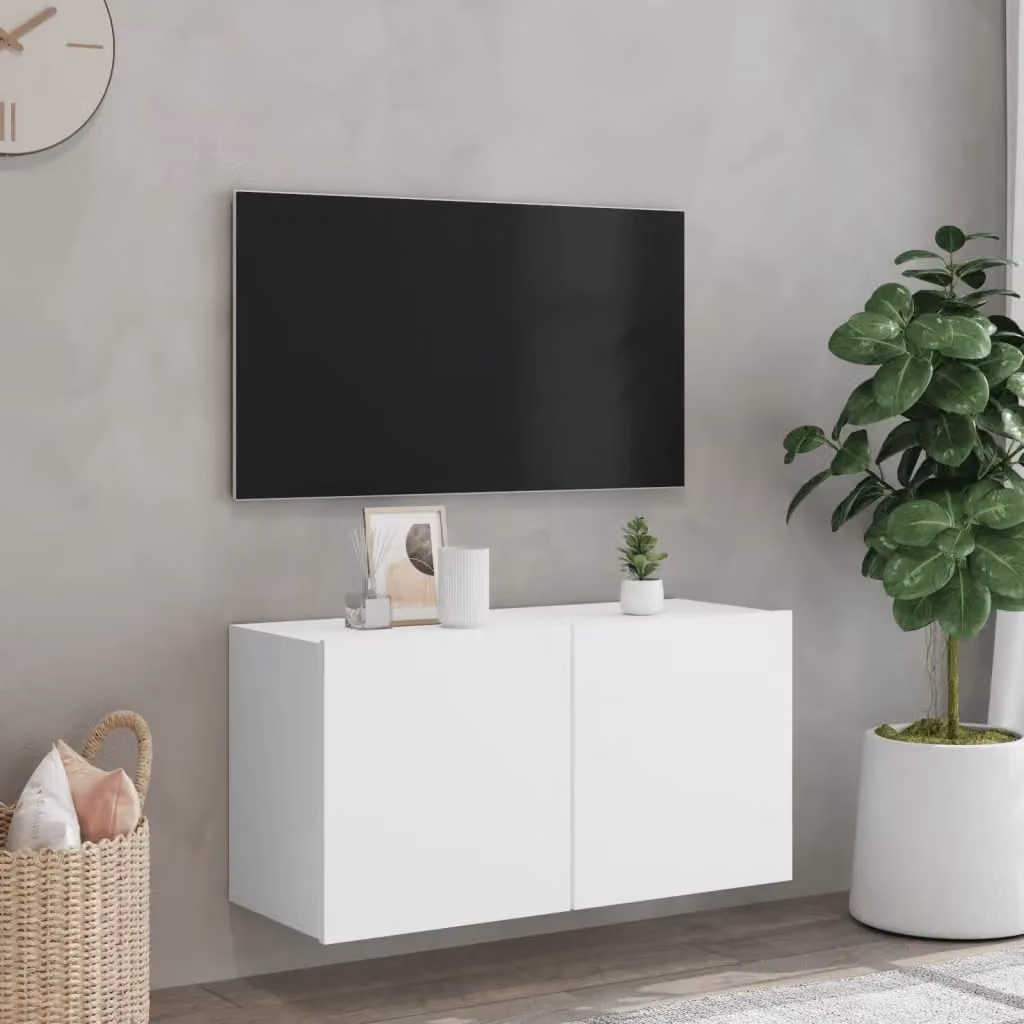 Berkfield Home Wall-mounted TV Cabinet in White, W/D/H: 80 x 30 x 41 cm – 3