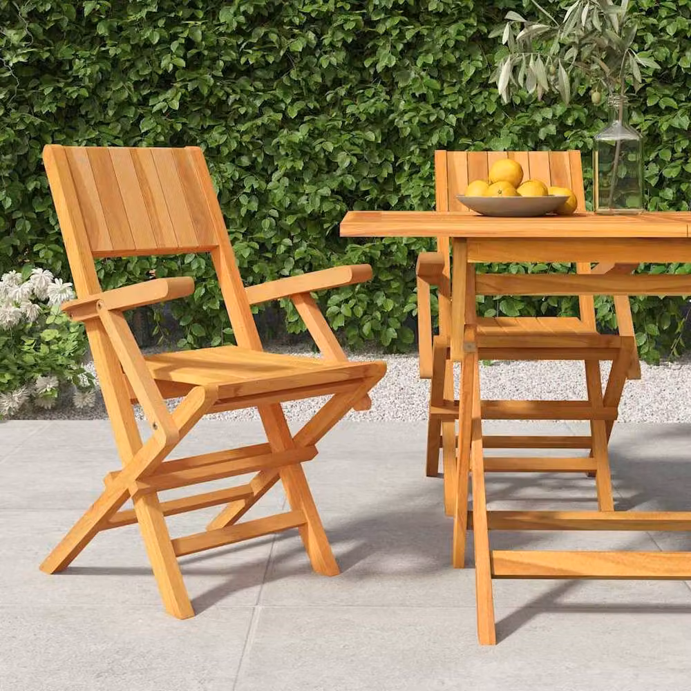 Berkfield Home Beautiful Folding Garden Chairs, 2 Piece Set, Brown Solid Teak Wood, W: 55 cm, D: 61 cm, H: 90 cm – 2