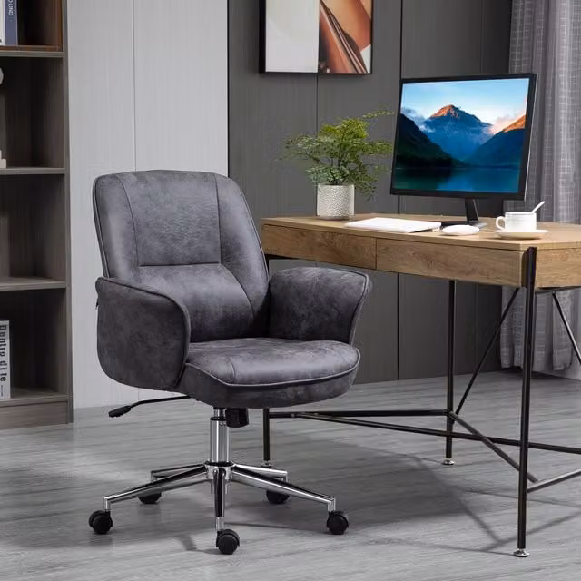 Vinsetto Modern Grey Microfibre Swivel Executive Office Chair with Armrests and Castors