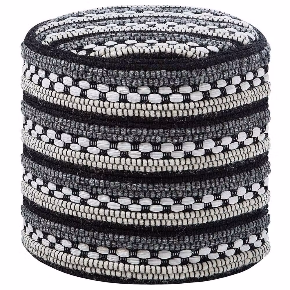 Wyld and Coco Handwoven Black and White Striped Macramé Pouffe in Cotton and Wool – 2