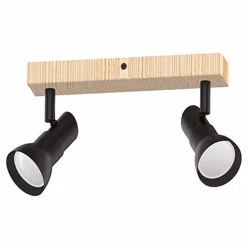 Netlighting Triest Twin Ceiling Spotlight in Matt Black and Wood with 2x GU10 Adjustable Lamps