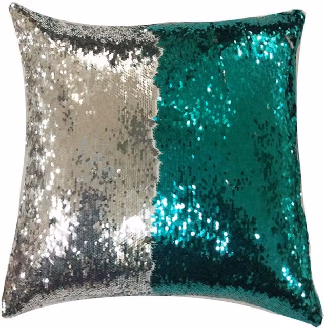 Velosso Mermaid Sequins Fun Square Cushion in Green and Silver