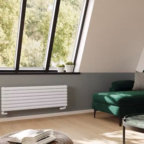 UK Radiators Omeara Axis White Elliptical Tube Horizontal Designer Radiator W: 120 cm, H: 40.6 cm – 2
