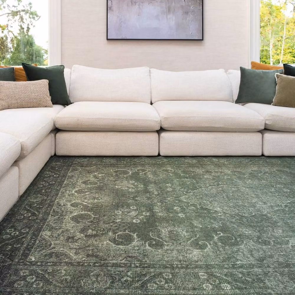 Kukoon Earthy Green Medallion Washable Rug, Soft Traditional Woven Chenille Design, W: 80 cm, L: 300 cm – 2