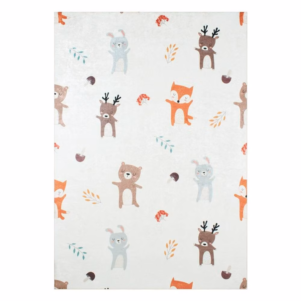sweeek Children's Indoor Rug in White with Autumnal Animal Print, W: 160 cm, D: 230 cm – 2