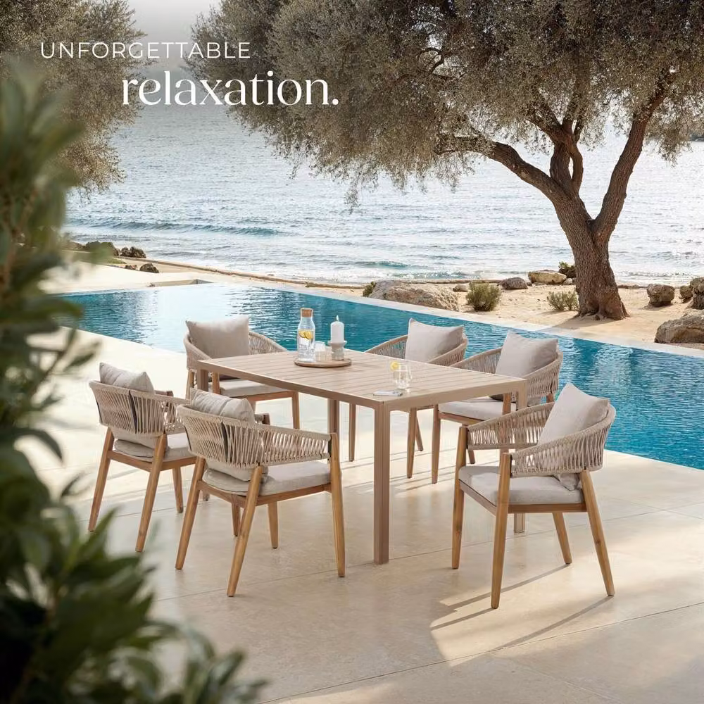 tectake Manacor Garden Chair in Sand with Fabric Cushions and Armrests – 7