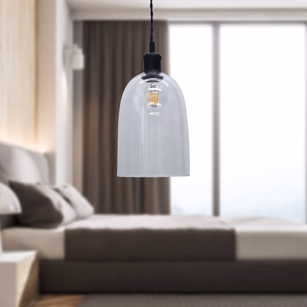 First Choice Lighting Dallas Set of 2 Black Pendant Lights with Transparent Domed Glass, Height Adjustable and Dimmable, H: 120 cm, W: 16 cm – 3