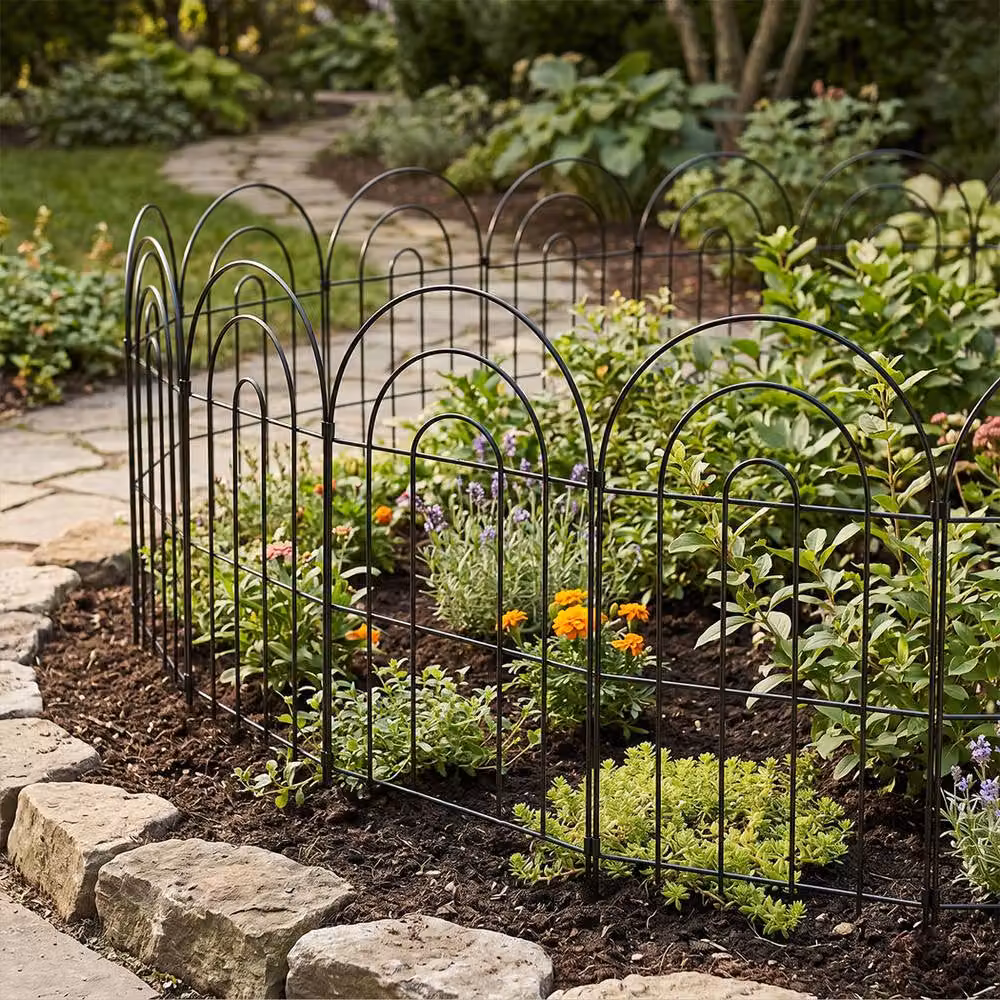 Mountview 10-Piece Black Powder-Coated Steel Metal Palisade Dog Fence with Round Pickets – 3