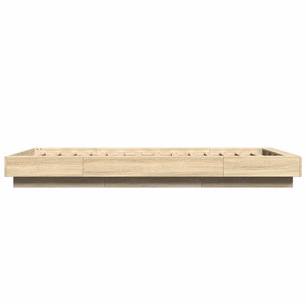 Berkfield Home Durable Bed Frame with Under-Bed LED Lighting in Sonoma Oak and Beige, W/D/H: 100 x 200 cm – 3